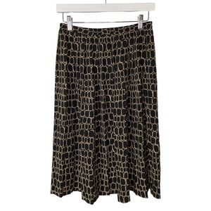Leslie Fay Women's Black Tan Geometric Midi Skirt Elastic Waist Size 10